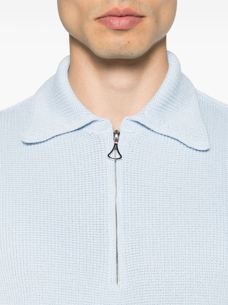 Light Blue Zipped Neck Fine-knitted Jumper