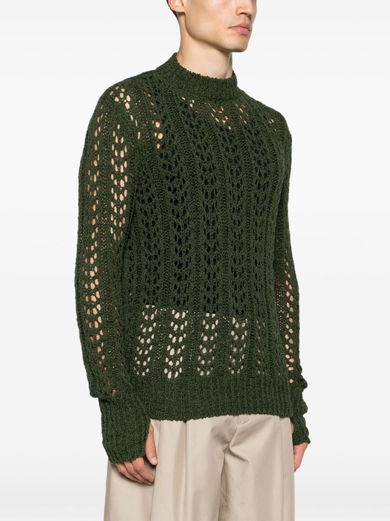 Dark Green Fingerless Gloves Open Knit Jumper
