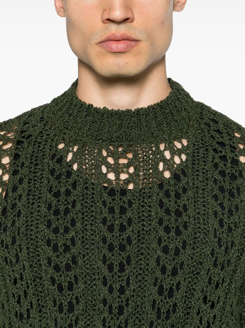 Dark Green Fingerless Gloves Open Knit Jumper