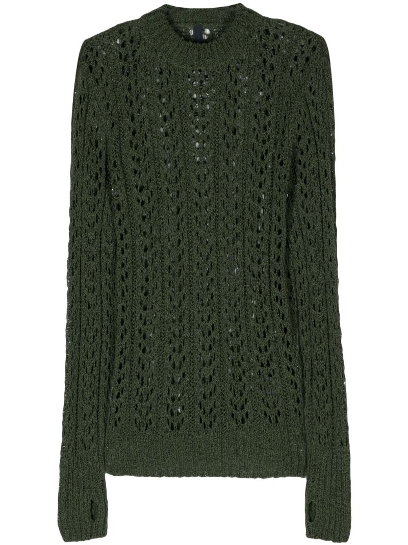 Dark Green Fingerless Gloves Open Knit Jumper