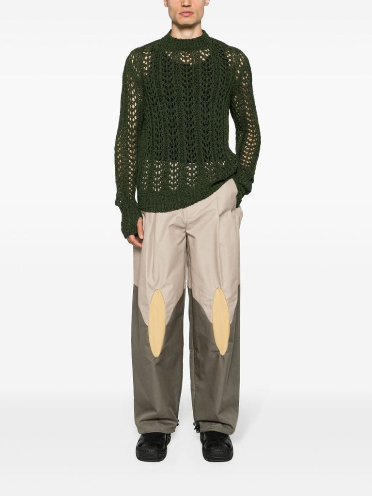 Dark Green Fingerless Gloves Open Knit Jumper