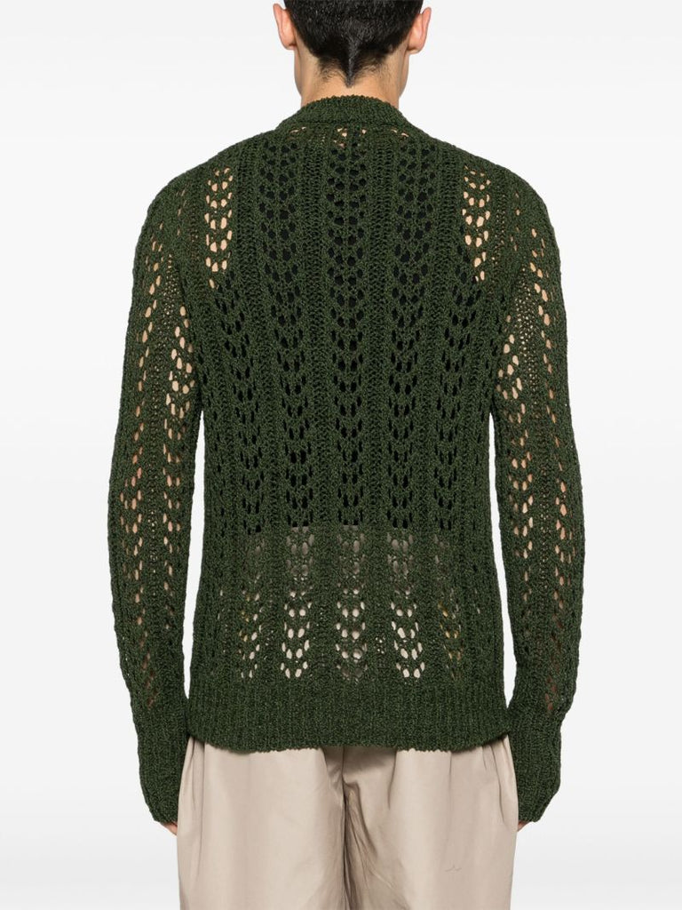 Dark Green Fingerless Gloves Open Knit Jumper