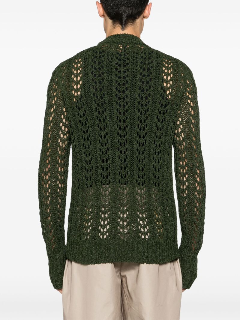 Dark Green Fingerless Gloves Open Knit Jumper