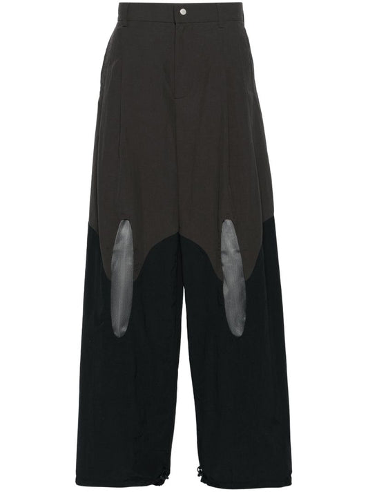 Black and Green Patchwork Design Loose-fit Trousers