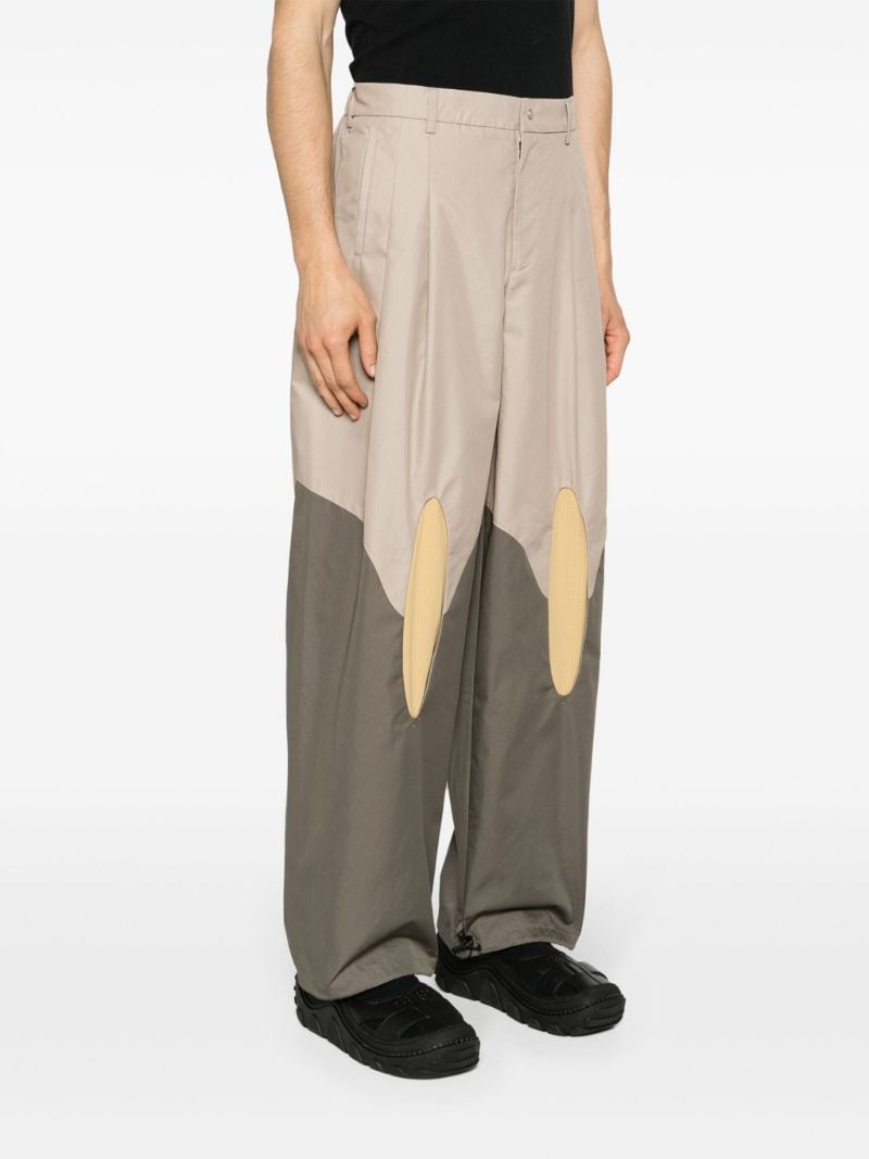 Beige and Grey Panelled Loose-fit Trousers