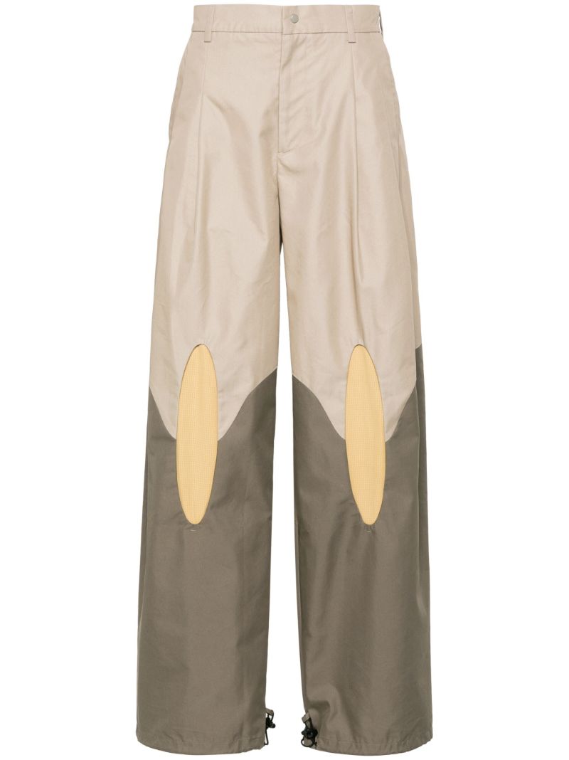 Beige and Grey Panelled Loose-fit Trousers