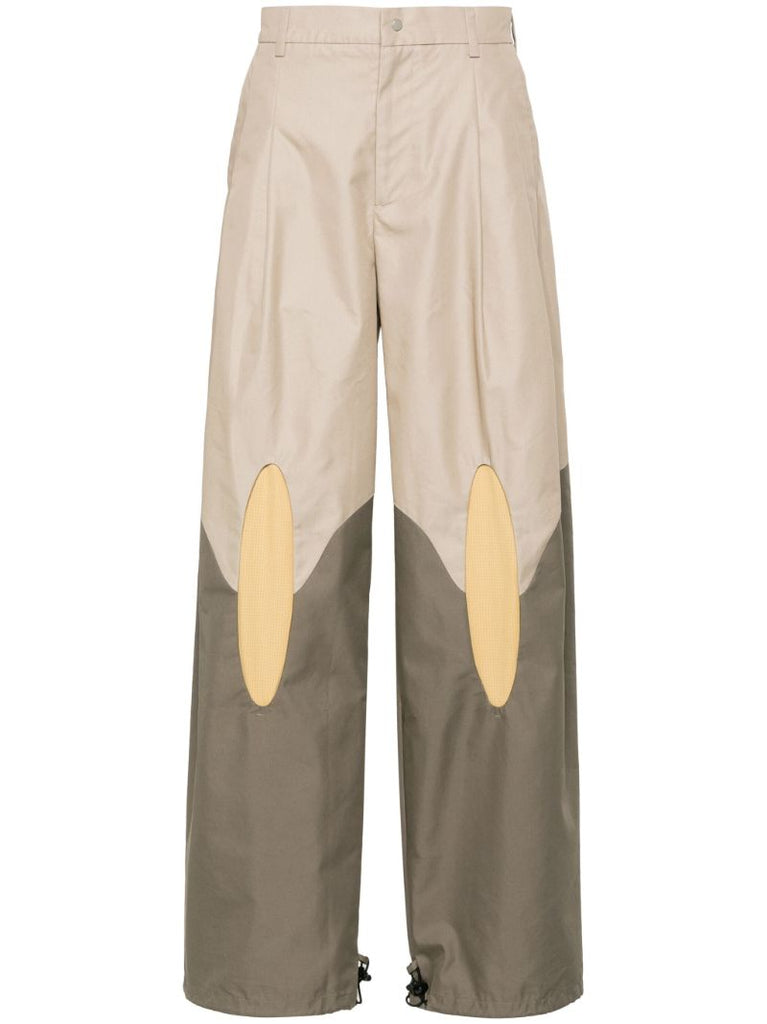 Beige and Grey Panelled Loose-fit Trousers