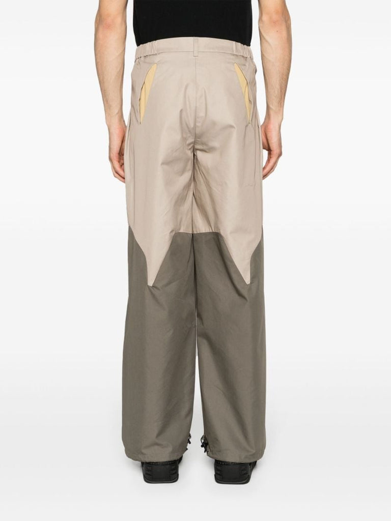Beige and Grey Panelled Loose-fit Trousers