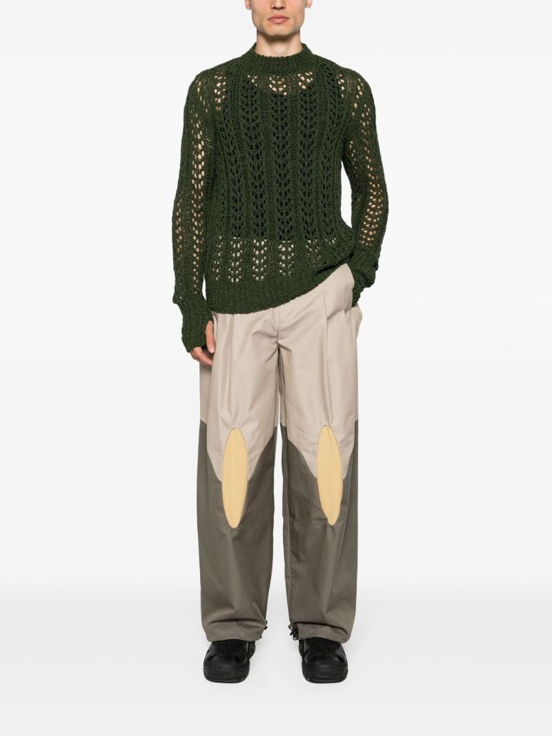Beige and Grey Panelled Loose-fit Trousers