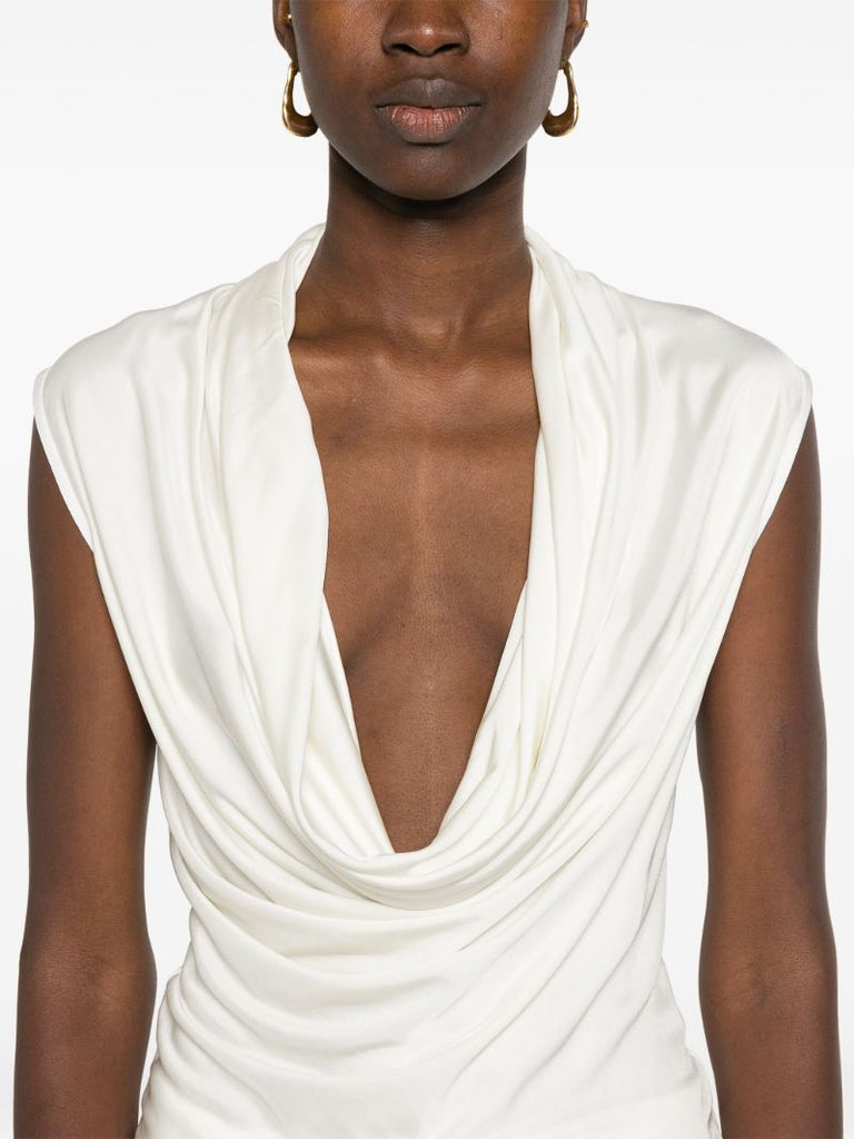 Neutral Draped Sleeveless Blouse