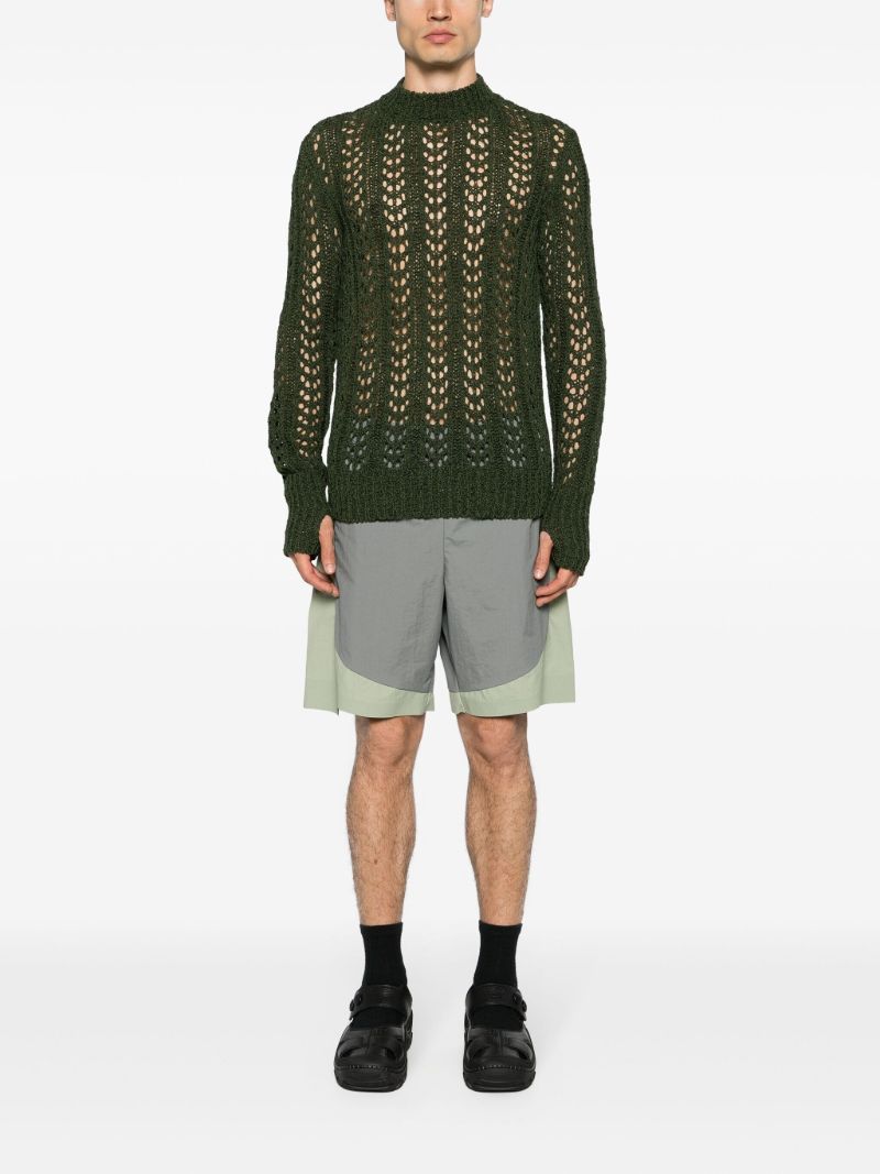 Green and Grey Panelled Bermuda Shorts