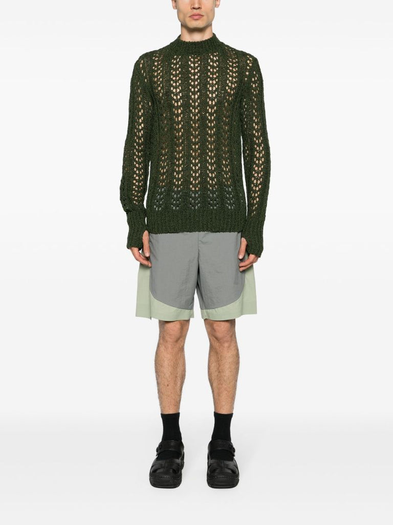 Green and Grey Panelled Bermuda Shorts