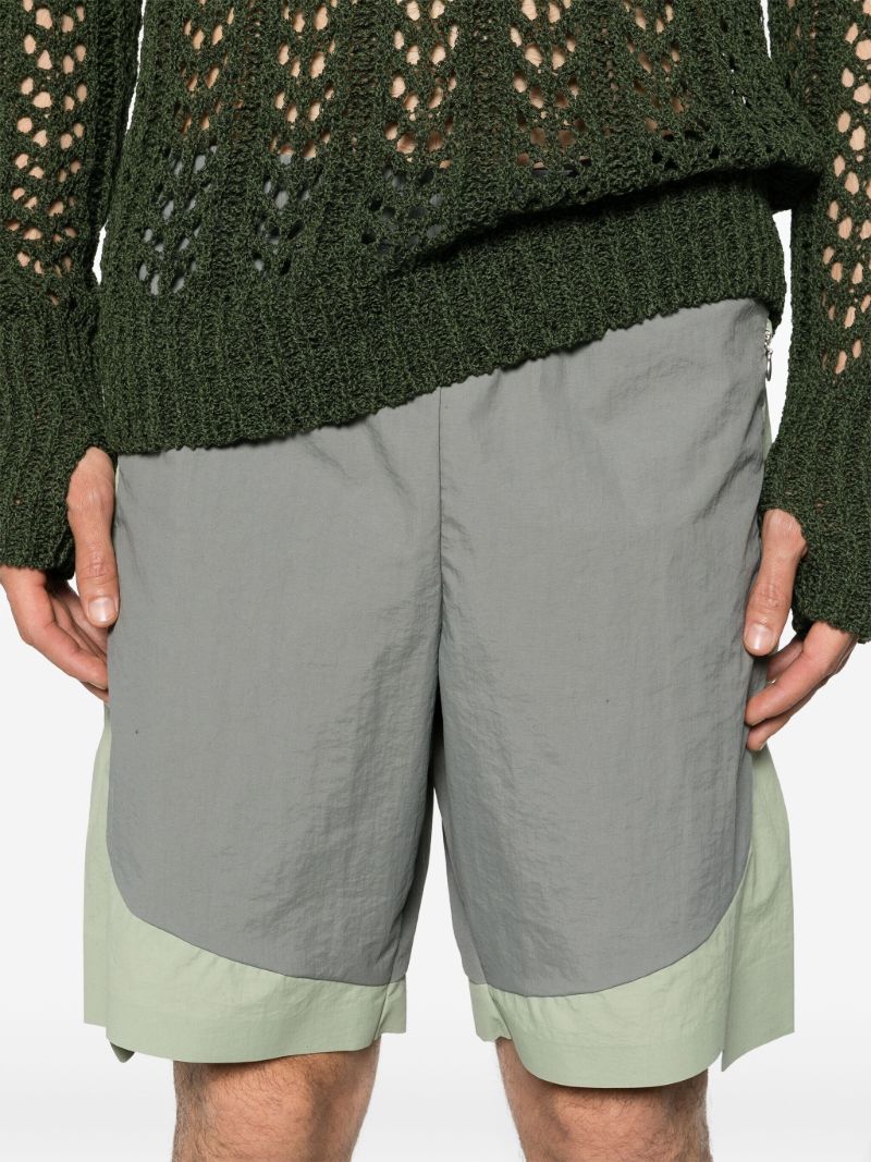 Green and Grey Panelled Bermuda Shorts