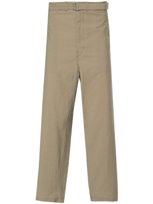 Neutral Belted Tapered-leg Trousers