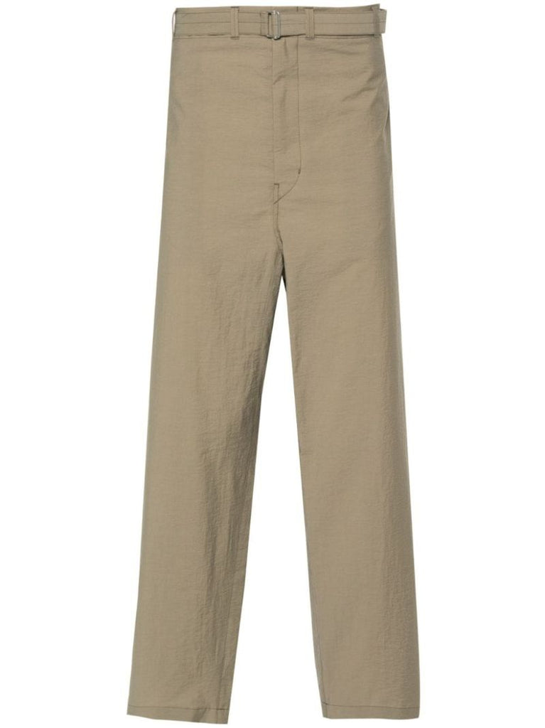 Neutral Belted Tapered-leg Trousers