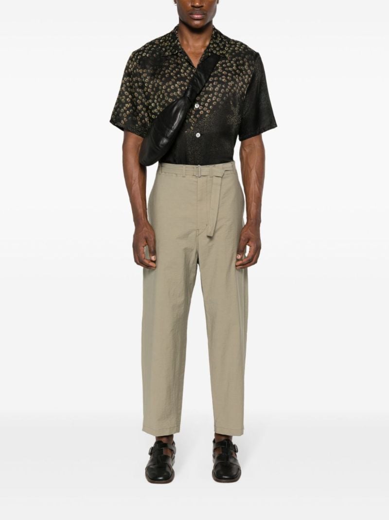 Neutral Belted Tapered-leg Trousers