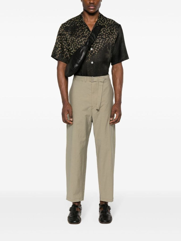 Neutral Belted Tapered-leg Trousers