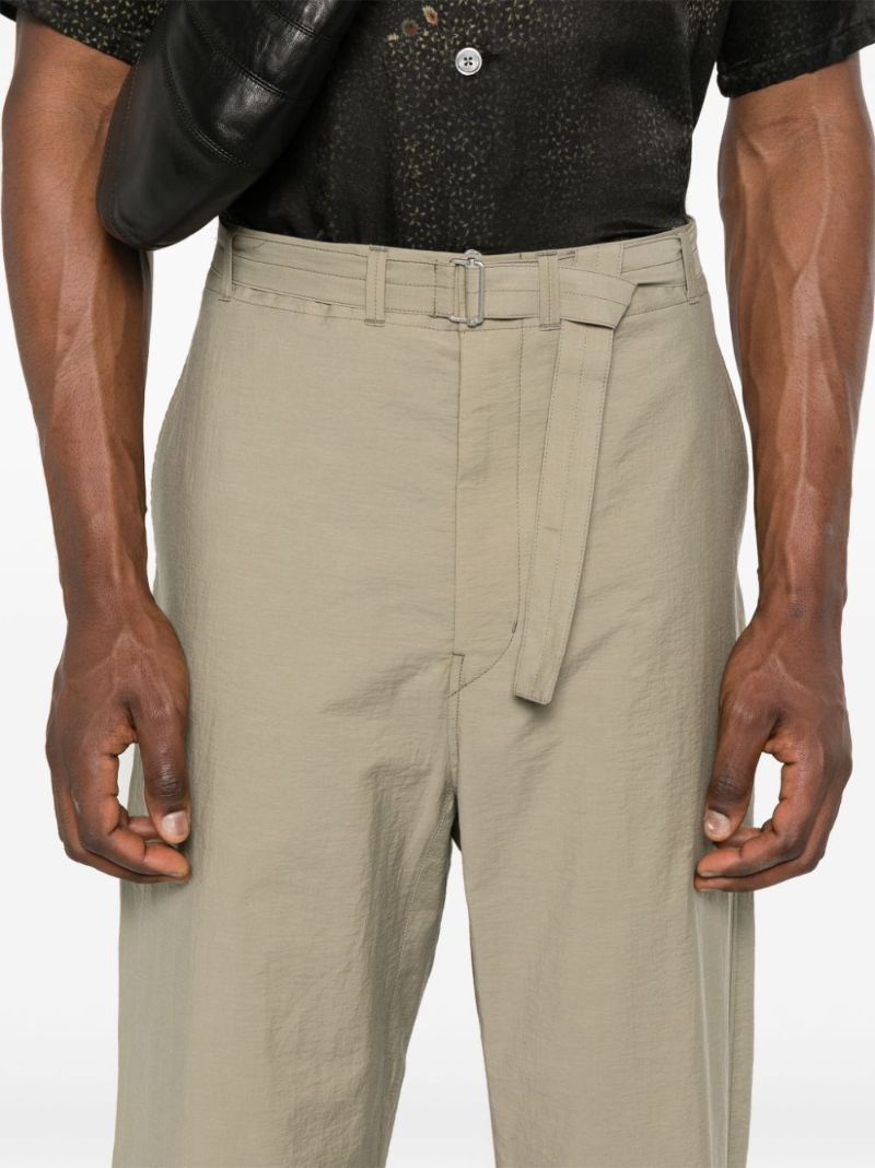Neutral Belted Tapered-leg Trousers