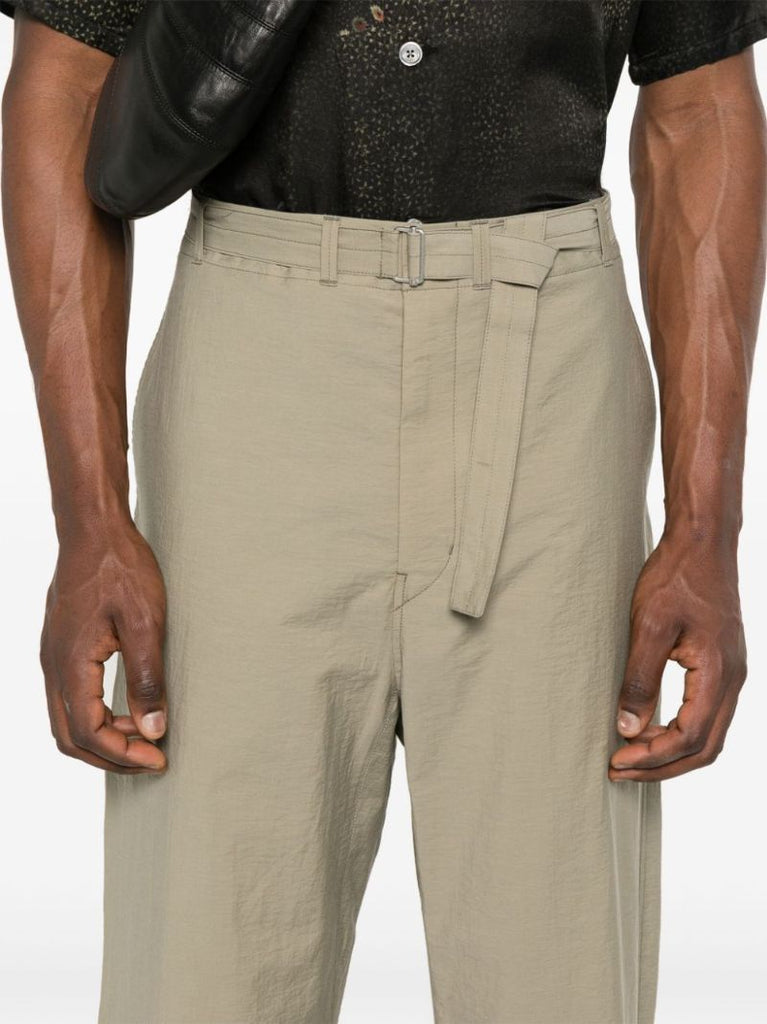Neutral Belted Tapered-leg Trousers