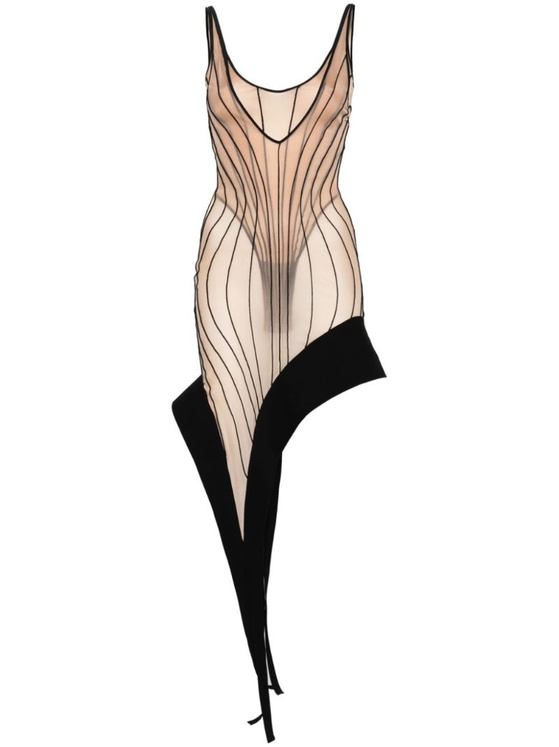 Neutral Asymmetric Sheer Dress