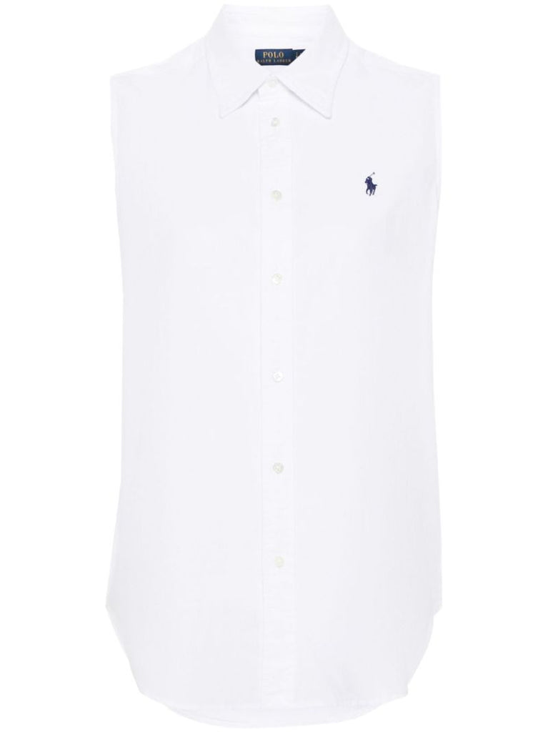 White Polo Pony-embroidered Cotton Shirt