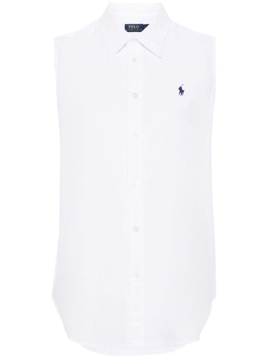 White Polo Pony-embroidered Cotton Shirt
