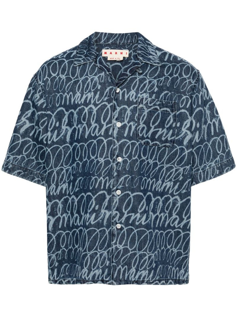 Blue Logo-print Denim Shirt