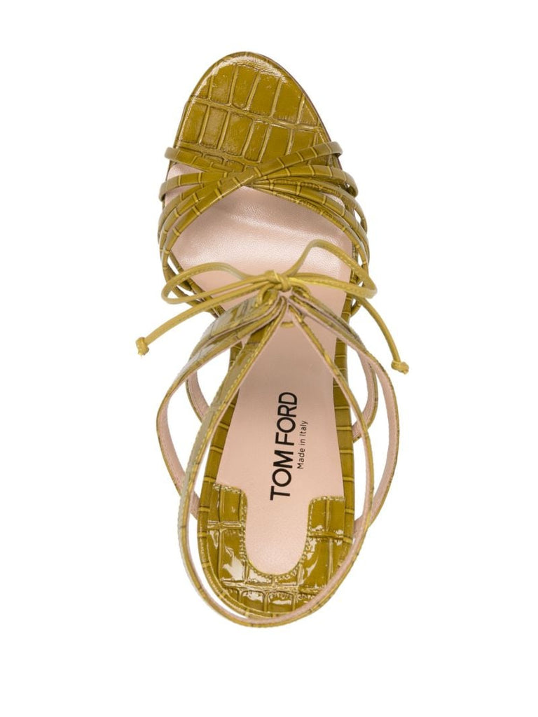 Green Angelica 105 Crocodile-effect Leather Sandals
