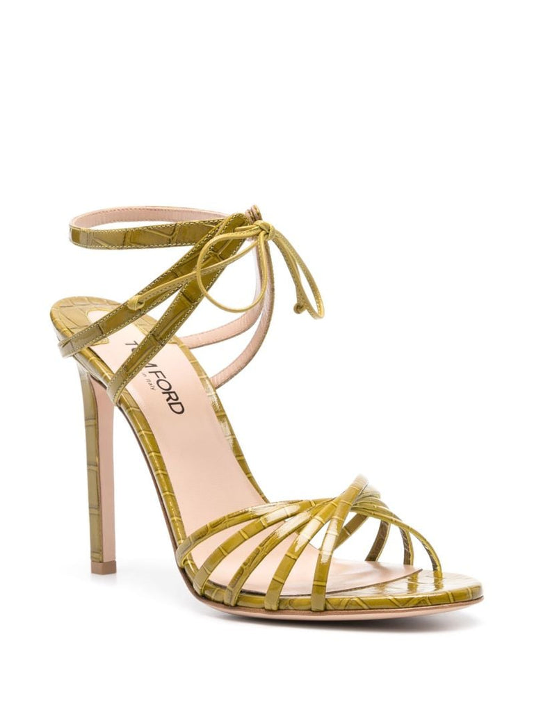 Green Angelica 105 Crocodile-effect Leather Sandals