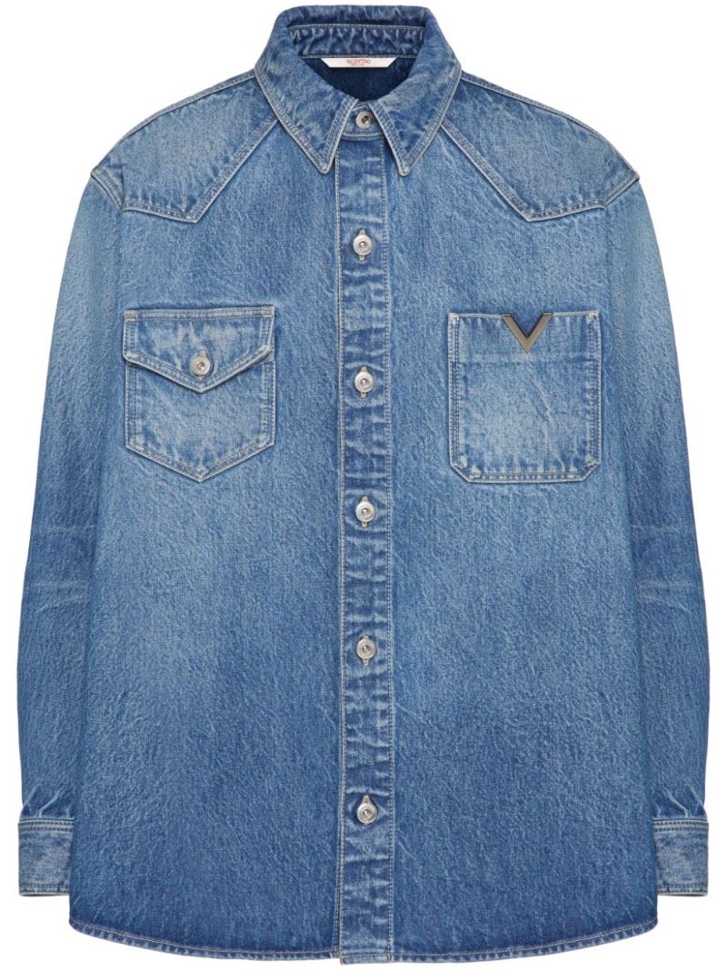 Blue Vlogo-plaque Denim Shirt