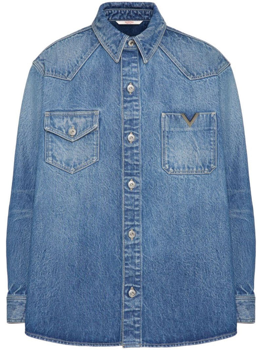 Blue Vlogo-plaque Denim Shirt