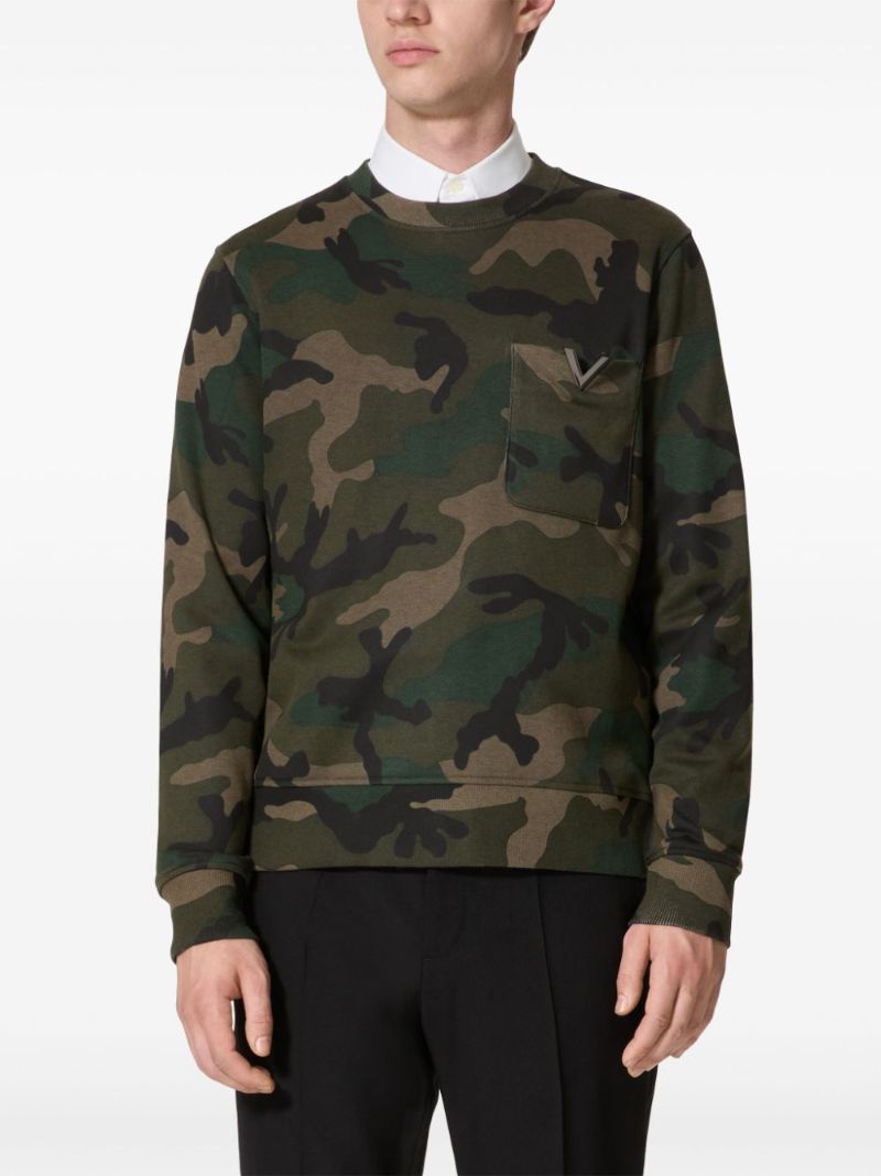 Green Camouflage-pattern Cotton Sweatshirt