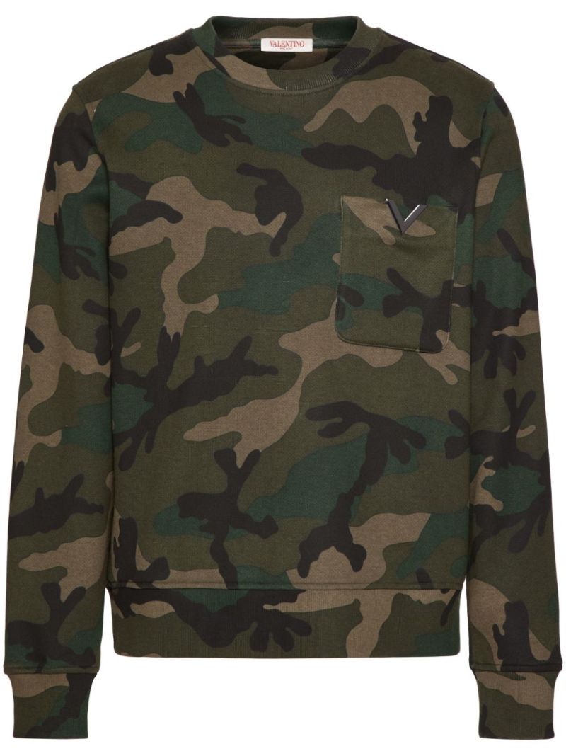 Green Camouflage-pattern Cotton Sweatshirt