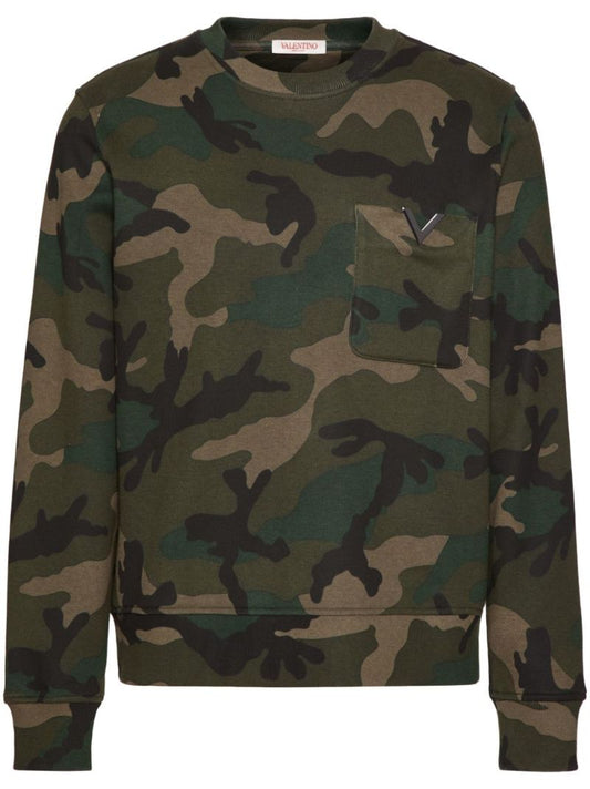 Green Camouflage-pattern Cotton Sweatshirt