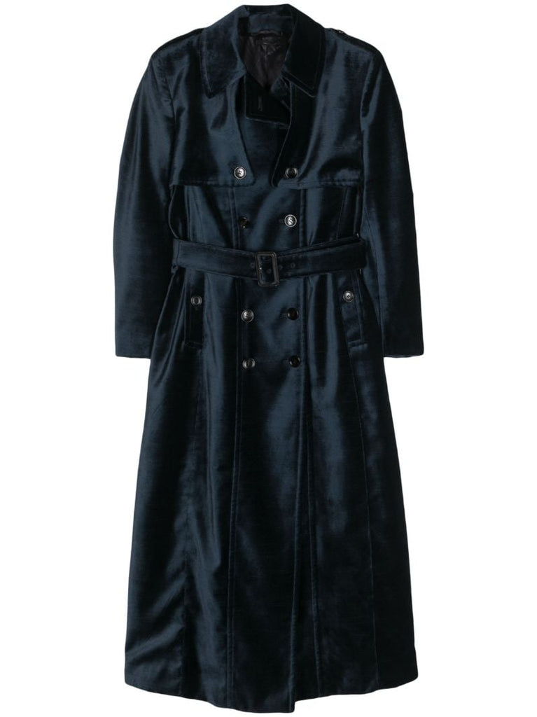 Blue Velvet Double-breasted Trench Coat