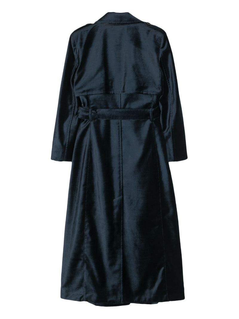 Blue Velvet Double-breasted Trench Coat