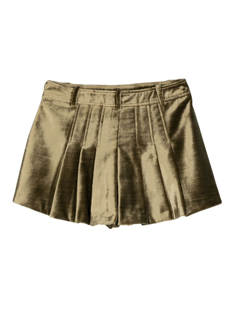 Green Velvet Mid-waist Shorts