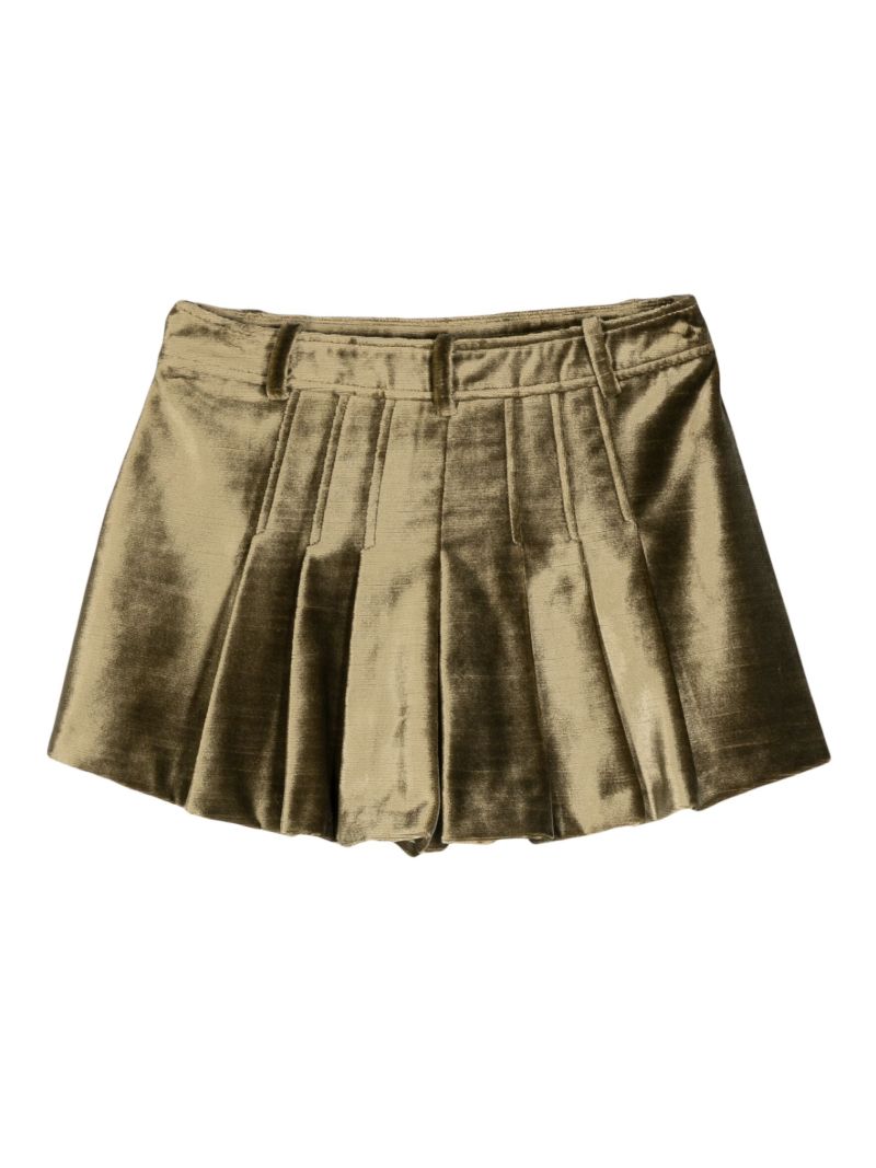 Green Velvet Mid-waist Shorts