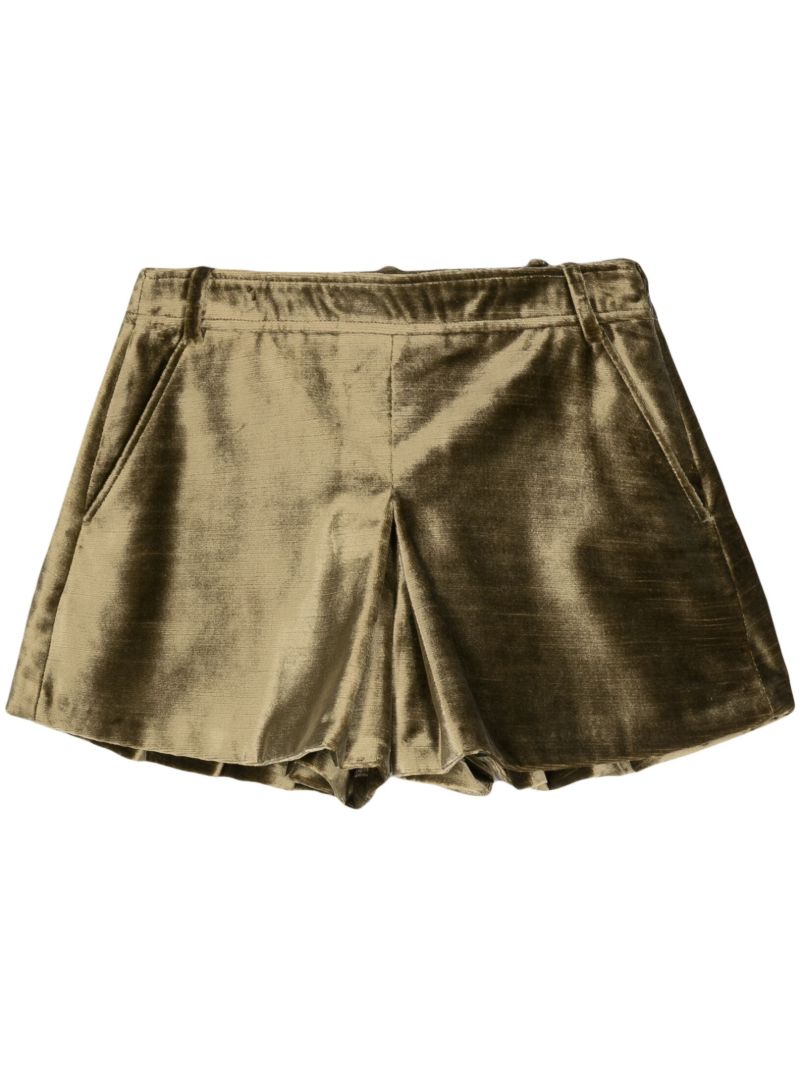 Green Velvet Mid-waist Shorts