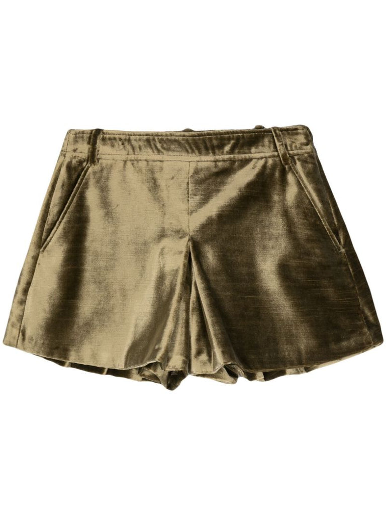 Green Velvet Mid-waist Shorts