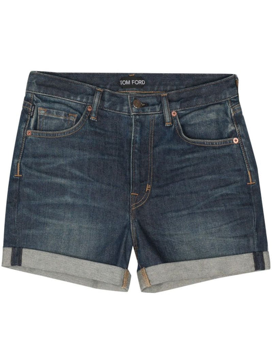 Stonewashed Denim Shorts