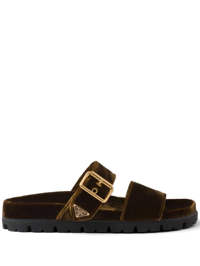 Brown Triangle Logo Velvet Slides
