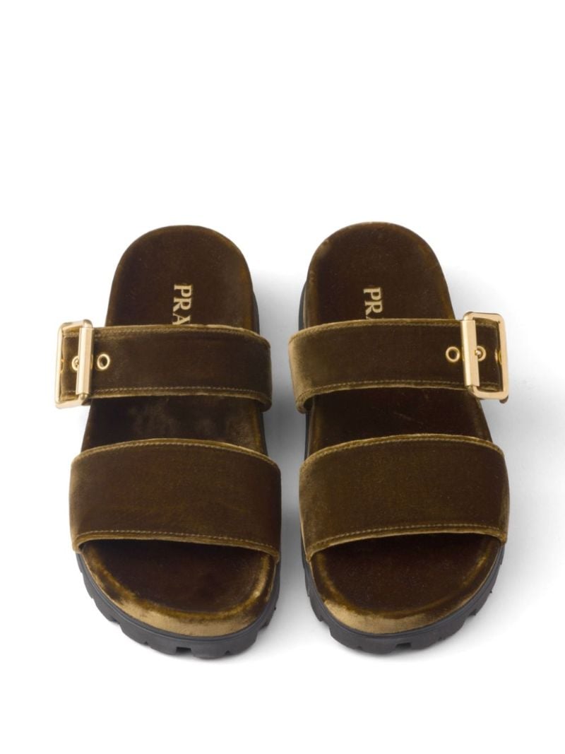 Brown Triangle Logo Velvet Slides