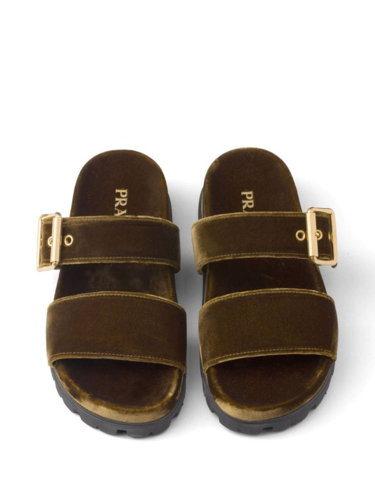 Brown Triangle Logo Velvet Slides
