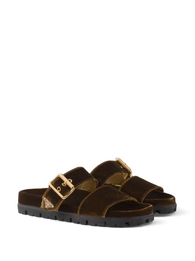 Brown Triangle Logo Velvet Slides