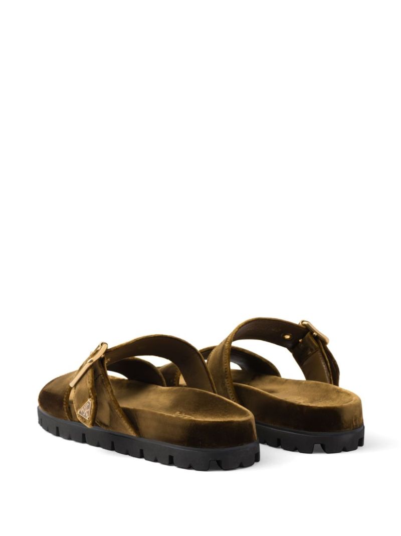 Brown Triangle Logo Velvet Slides