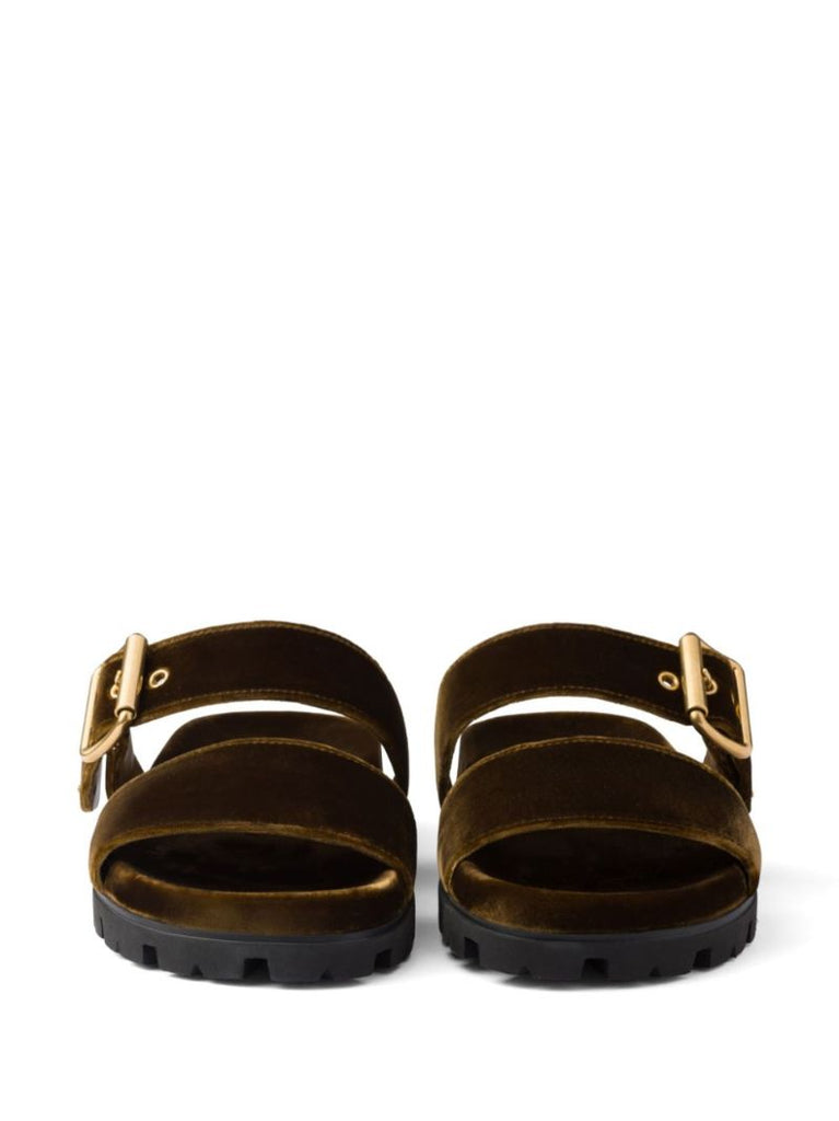 Brown Triangle Logo Velvet Slides