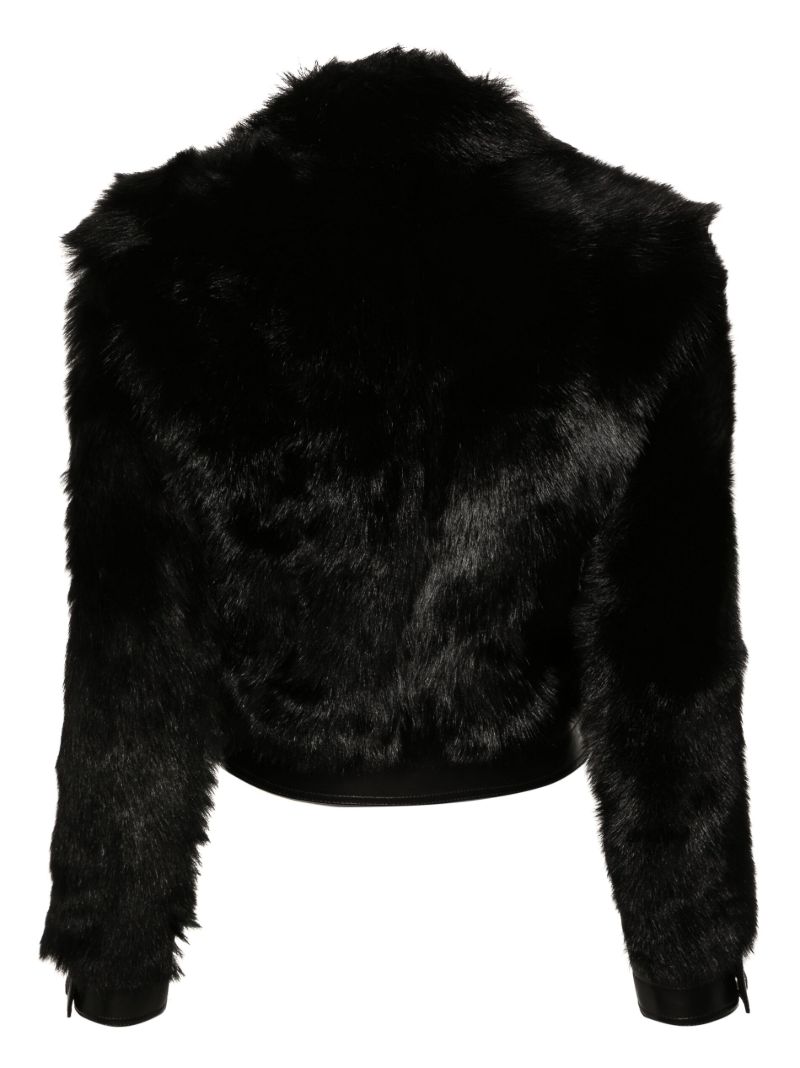 Black Shearling-trim Leather Jacket