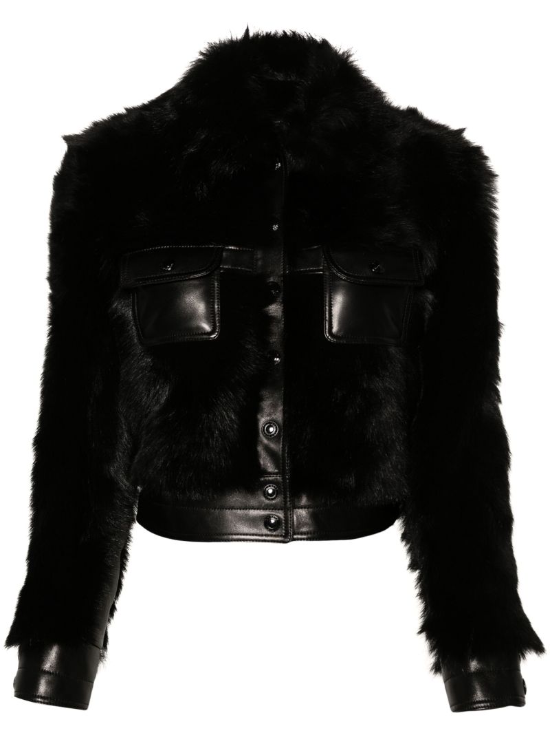 Black Shearling-trim Leather Jacket
