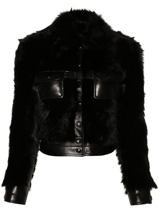 Black Shearling-trim Leather Jacket